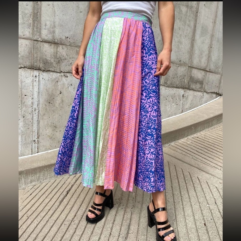 Tanya Taylor / NWT Jeana Pleated Paneled A-Line Swing Skirt Multicolor 2 small